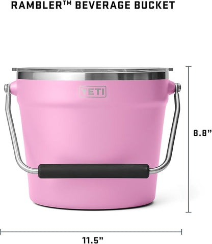 YETI Rambler Beverage Bucket, Double-Wall Vacuum Insulated Ice Bucket with Lid, Power Pink