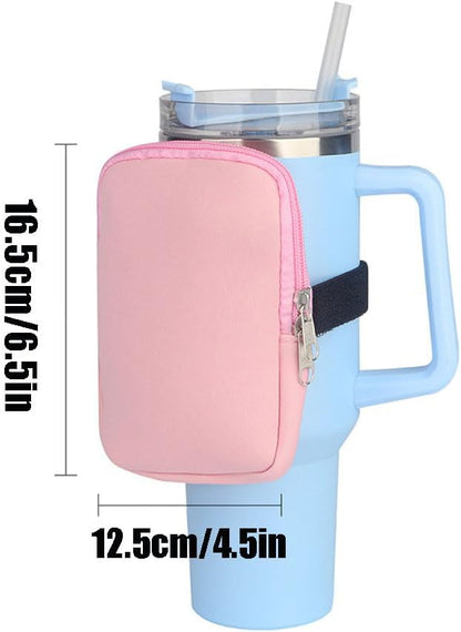 1 Pack Water Bottle Pouch Fit for Stanley Quencher Adventure 40oz Tumbler, Gym Water Bottle Pouch Running Water Bottle Handheld Caddy Compatible with Stanley Tumbler - Pink