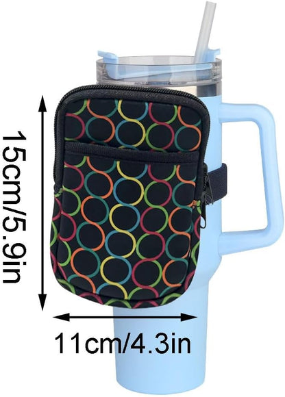 1 Pack Double Pockets Water Bottle Pouch Fit for Stanley Quencher Adventure 40oz & 30oz & 20oz Tumbler, Gym Water Bottle Pouch Running Water Bottle Handheld Caddy - Color Circle