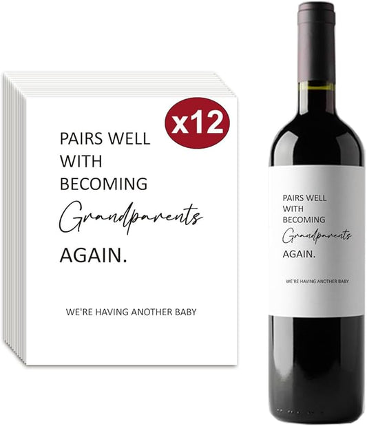 12 Pcs Pregnancy Announcement for Grandparents Gifts for First Time Grandparents Pairs Well with Becoming Grandparents Wine Label New Grandparent Gifts