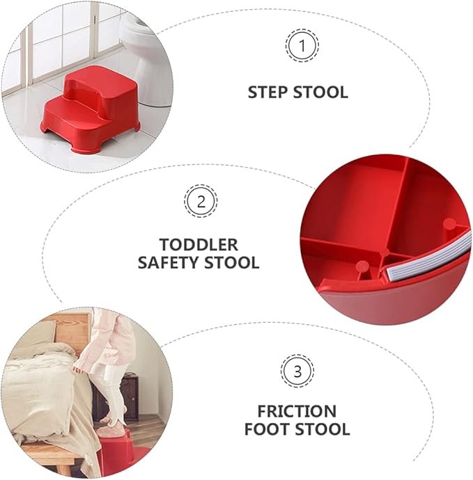 Toyvian Two Step Step Stools Safety Steps Toilet Potty Training Stool Non- Slip Foot Stool Bedside Step Stool for Kitchen Bathroom Bedroom Red