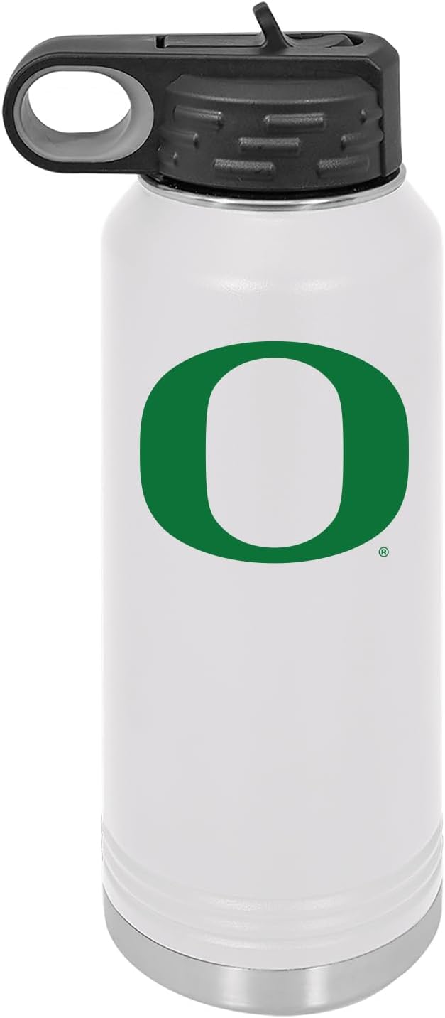 University of Oregon 32oz Stainless Steel Double Walled White Beverage Bottle with Flip Straw Spout - College Gear for Playoff Season – For Office, Home or Auto – Show your Ducks Pride