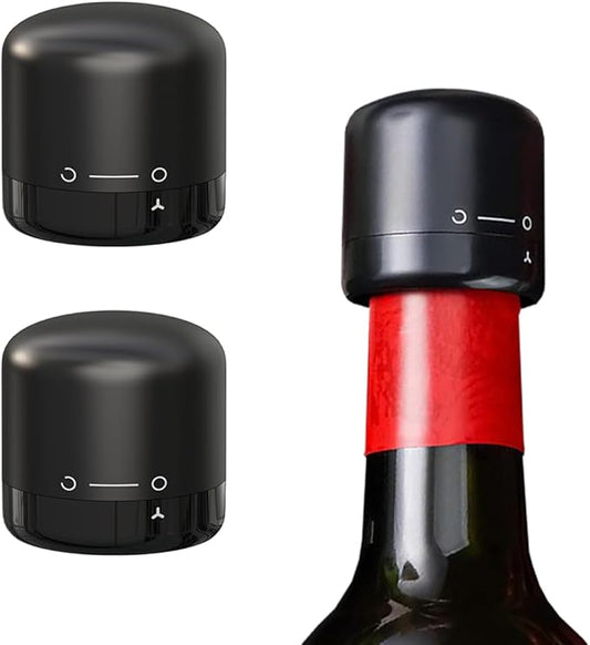 【2 PACK】Wine Bottle Stopper - Twist-Lock Safety Design, Reusable, Compact and Portable, Effective Sealing and Freshness Preservation, Suitable for Gifts & Parties/Gatherings, Black, KENNIDI02