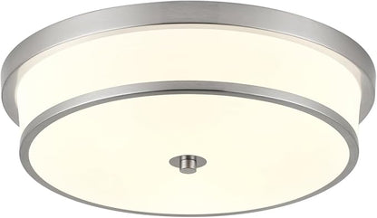 16 inch Flush Mount Ceiling Light, 3-Light Close to Ceiling Light Fixtures with Brushed Nickel Finish for Livingroom Bedroom Kitchen Diningroom