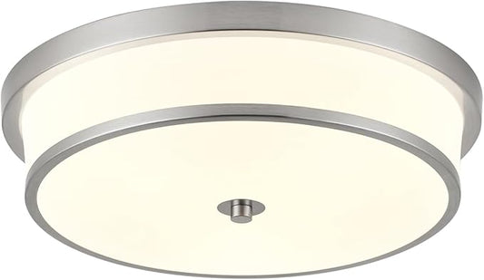 16 inch Flush Mount Ceiling Light, 3-Light Close to Ceiling Light Fixtures with Brushed Nickel Finish for Livingroom Bedroom Kitchen Diningroom