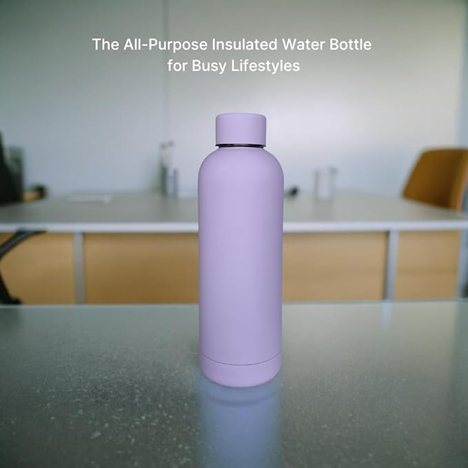 17 oz Matte Finish Stainless Steel Water Bottle | Vacuum Insulated Travel Bottle | Hot & Cold Water Bottle | Smooth Rubber Finish Water Bottle (Lilac)