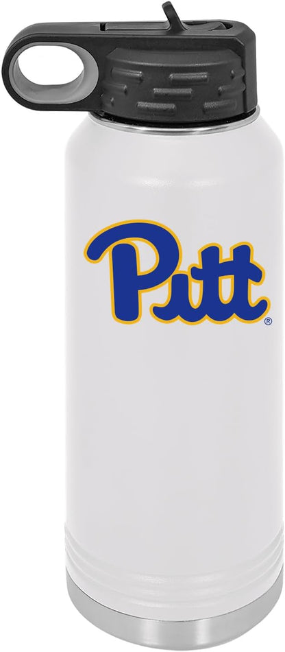 University of Pittsburgh 32oz Stainless Steel Double Walled White Beverage Bottle with Flip Straw Spout - College Gear for Playoff Season – For Office, Home or Auto – Show your Panthers Pride