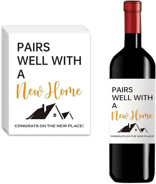 24Pcs Housewarming New Home Wine Labels, Housewarming Gifts New Home, Housewarming Wine Bottle Stickers New Place Gift Realtor Gift for Her Him, Pairs Well with A New Home Wine Bottle Labels