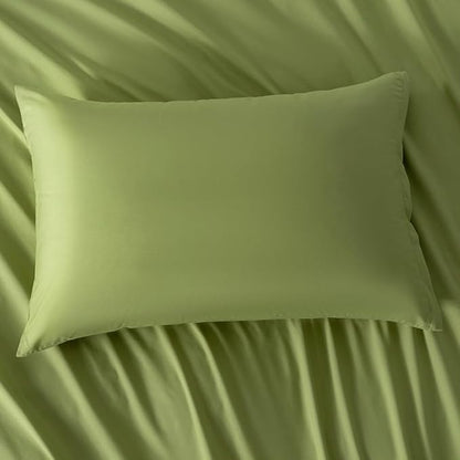 2 Pack Microfiber King Zipper Pillowcases, Soft Comfortable Not Shrink Olive Green Pillow Case, Breathable Pillow Cases Set of 2 (20x36 Inches)