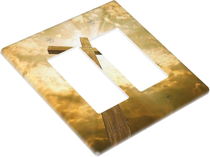 Christ Jesus Cross Sky Decorative Light Switch Cover Wall Plate 2 Rocker Double Gang Two Decora for Outlet Kitchen Living Room Bedroom Bathroom Home Novelty Receptacle Decorate