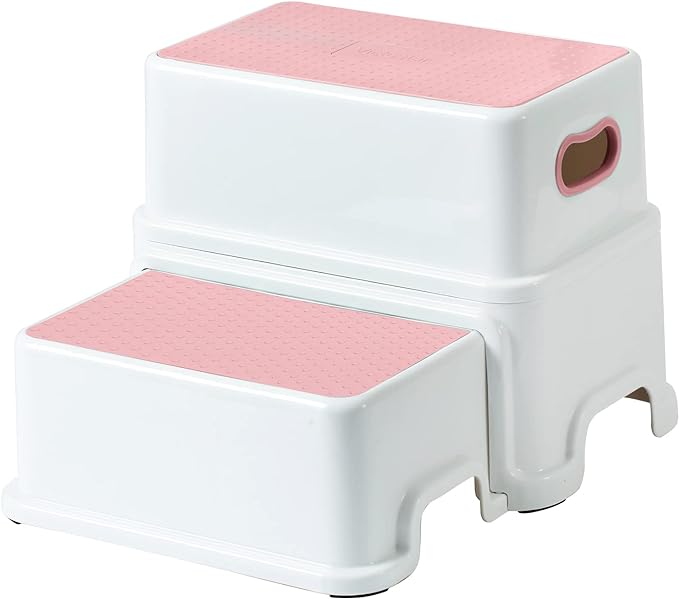 Victostar 2 Step Stool for Kids, Anti-Slip Sturdy Toddler Two Step Stool for Toilet Potty Training, Bathroom,Kitchen (Pink)