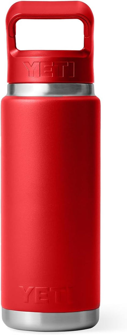 YETI Rambler 26 oz Bottle, Vacuum Insulated, Stainless Steel with Color Matching Straw Cap, Rescue Red