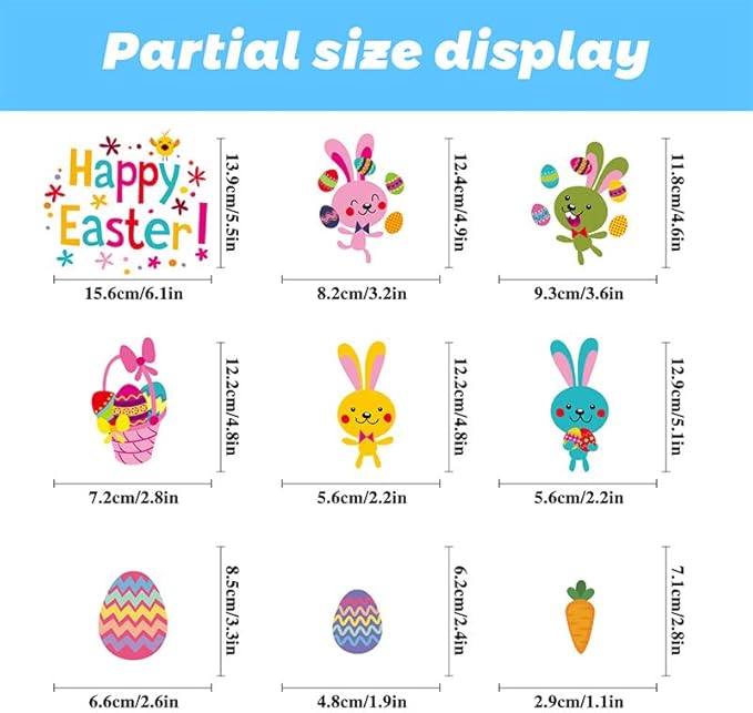 54 Pcs Easter Window Clings Easter Eggs Bunny Window Decorations Stickers for Glass Windows for Easter Window Decorations, 9 Sheets Bunny Decor for Kids Shcool Home (Happy)