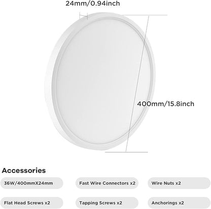 TALOYA 6 Pack 15.8 inch LED Flush Mount Ceiling Light, 36W Daylight Ceiling Light, White Flush Mount Light for Bedroom, Living Room, Kitchen, Non-dimmable