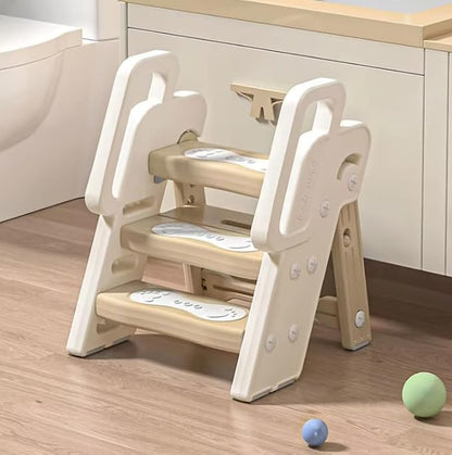 3 Step Stool for Kids Toddler Ladder for Sink, Bathroom and Kitchen Foldable Toddler Step Stool, Adjustable Height, Plastic Toddler Stool