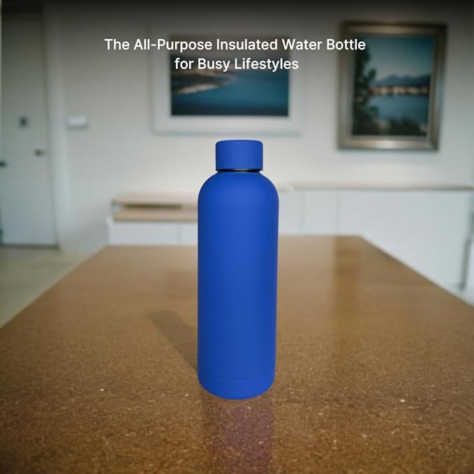 17 oz Matte Finish Stainless Steel Water Bottle | Vacuum Insulated Travel Bottle | Hot & Cold Water Bottle | Smooth Rubber Finish Water Bottle (Dark Blue)