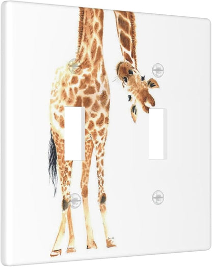 Wild Animal Watercolor Giraffe Light Switch Cover Decorative Double Plastic Toggle Wall Plate Outlet Cover for Women Girls Bedroom Kitchen Living Room Decor 4.5 * 4.5