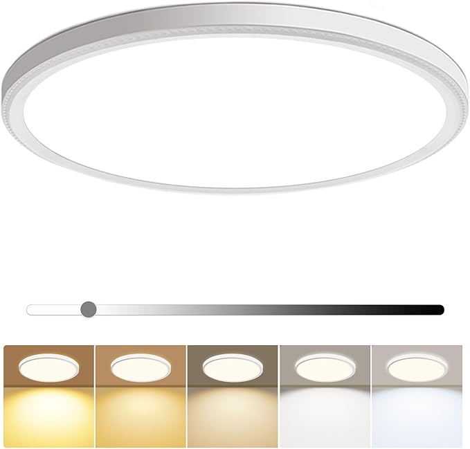 16 Inch Dimmable LED Flush Mount Ceiling Light 4800LM Light Fixture 5 Color Temperature Selectable Super Slim Round Ceiling Lamp for Living Dining Room Bedroom Kitchen White