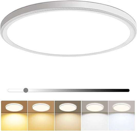 16 Inch Dimmable LED Flush Mount Ceiling Light 4800LM Light Fixture 5 Color Temperature Selectable Super Slim Round Ceiling Lamp for Living Dining Room Bedroom Kitchen White