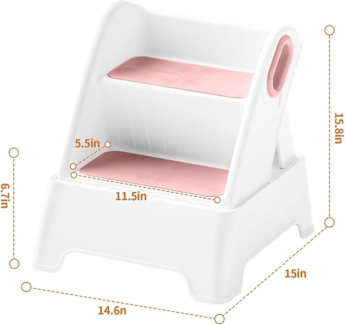 Toddler Step Stool,Adjustable 2 Step Stools for Kids,Removable Sitting Stool for Kitchen Counter Bathroom Sink Toilet Potty Training with Handles and Non-Slip Pads. (Pink-P)