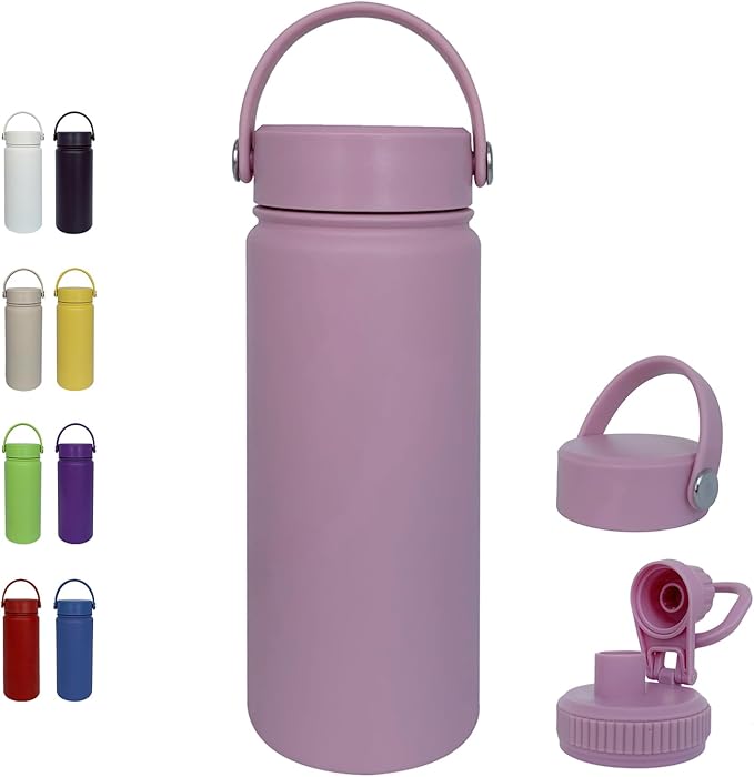 18oz Insulated Water Bottle ，Stainless Steel Sports Water Cup Flask with 2 Lids, Wide Mouth Travel Thermal Mug,Outdoor Sports Bottle（Jelly Purple）