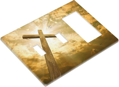 Christ Jesus Cross Sky Decorative Combo 2 Toggle 1 Rocker Light Switch Cover Wall Plate Single Decora 3 Gang for Electrical Outlet Kitchen Living Room Bedroom Bathroom Home Novelty Decorate