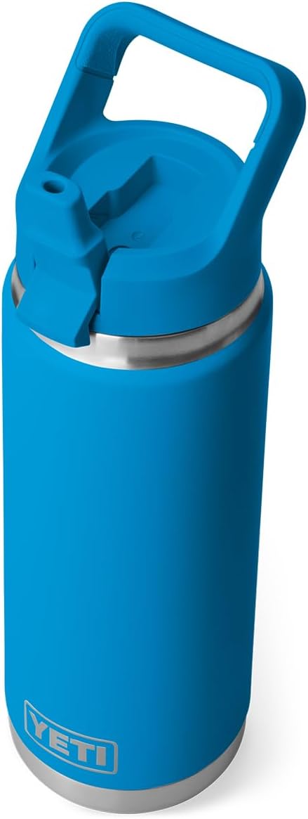 YETI Rambler 26 oz Bottle, Vacuum Insulated, Stainless Steel with Color Matching Straw Cap, Big Wave Blue