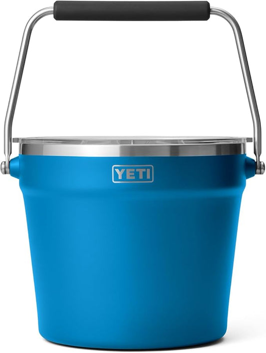 YETI Rambler Beverage Bucket, Double-Wall Vacuum Insulated Ice Bucket with Lid, Big Wave Blue