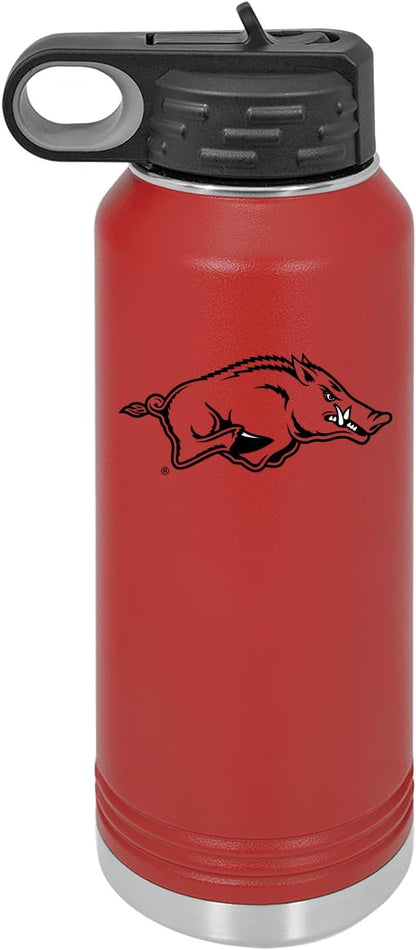 University of Arkansas Razorbacks 32oz Stainless Steel Double Walled Red Beverage Bottle with Flip Straw Spout – College Gear for Playoff Season – For Office, Home or Auto – Show your UArk Pride