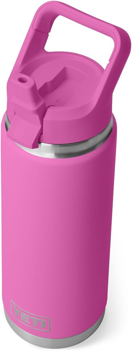 YETI Rambler 26 oz Bottle, Vacuum Insulated, Stainless Steel with Color Matching Straw Cap, Wildflower Fuchsia