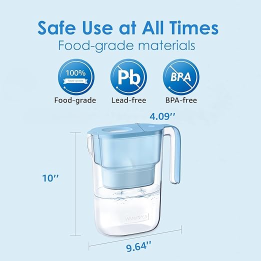 Waterdrop Water Filter Pitcher with 1 Filter, 5X Times Lifetime, Lasts 200 Gallons, for Fridge and Kitchen, Reduces PFOA/PFOS, Chlorine, 7-Cup Capacity, Elfin, Blue