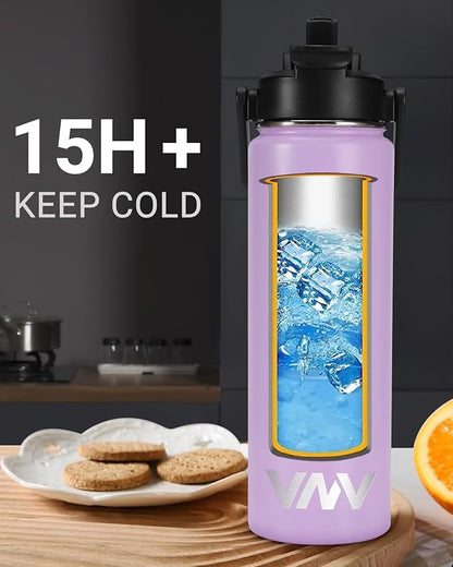 24 Oz Insulated Water Bottle, Stainless Steel Vacuum Double Wall Insulated Thermos, Leak Proof Travel Mug with Straw Lid, for Home and Outdoor