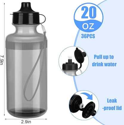 Zubebe 36 Pcs Sports Water Bottles Bulk 20 oz Squeeze Reusable Plastic Water Bottle with Nylon Strap Blank DIY Water Bottles for Kids Adults School Thanks Gift Outdoor Sport Fitness