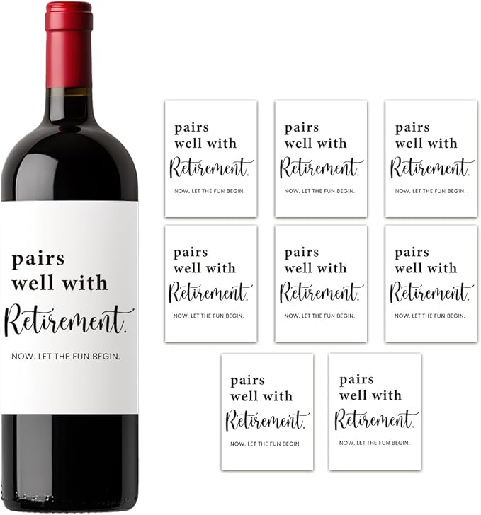 (8 Pcs) Retirement Gifts for Women Men, Retirement Wine Labels, Happy Retirement Party Decorations Wine Bottle Stickers Gifts for Coworker Grandparents, Pairs Well with Retirement Wine Labels