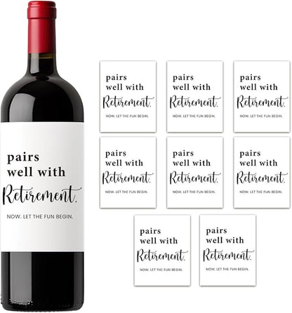 (8 Pcs) Retirement Gifts for Women Men, Retirement Wine Labels, Happy Retirement Party Decorations Wine Bottle Stickers Gifts for Coworker Grandparents, Pairs Well with Retirement Wine Labels