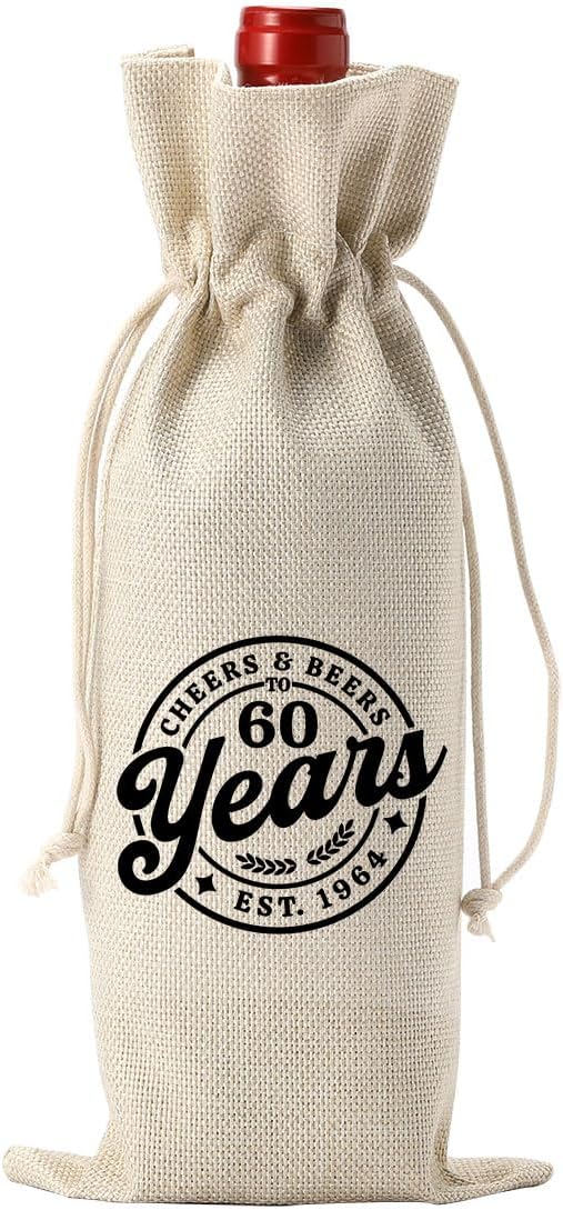 YUANHAO 60th Birthday Wine Bag, 60th Birthday Wine Bag for Women Men, 60th Birthday Decorations, Cheers And Beers to 60 Years Wine Bag