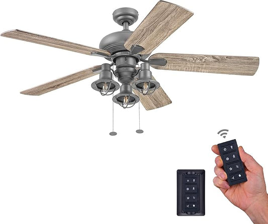 Prominence Home Piercy, 52 Inch Farmhouse LED Ceiling Fan with Light, Remote Control, Three Mounting Options, 5 Dual Finish Blades, Reversible Motor - 51430-01 (Bronze)