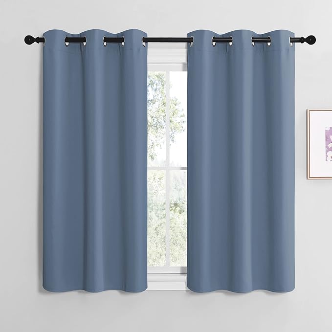 NICETOWN Home Fashion Thermal Insulated Solid Grommet Blackout Window Treatment Curtain Panels for Loft, Cafe (Stone Blue, 1 Pair, 42 inches Wide by 50 inches Long)