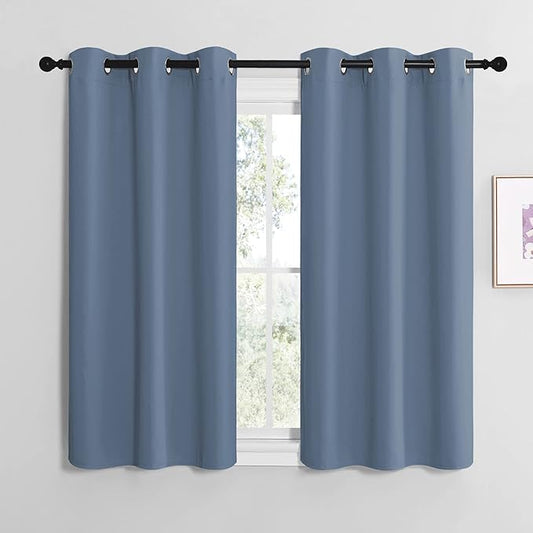 NICETOWN Home Fashion Thermal Insulated Solid Grommet Blackout Window Treatment Curtain Panels for Loft, Cafe (Stone Blue, 1 Pair, 42 inches Wide by 50 inches Long)