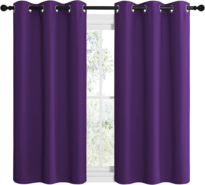 NICETOWN Purple Kitchen Blackout Curtains, Home Decoration Thermal Insulated Solid Ring Top Blackout Curtains/Drapes for Bedroom(Set of 2, 42 x 50 Inch, Royal Purple)