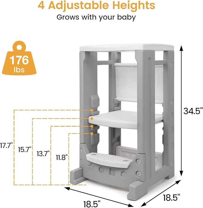 Toddler Tower Height Adjustable Step Stool for Kids Montessori Learning Stool Toddler Kitchen Stool Helper with Dry Erase Board Non-Slip Safety Rail