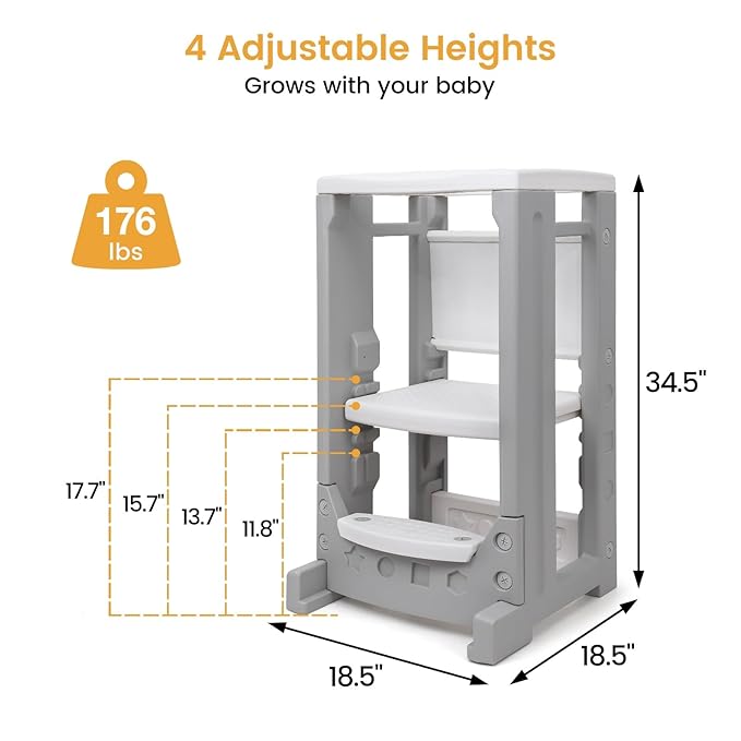 Toddler Tower with Dry Erase Board Height Adjustable Step Stool for Kids Montessori Learning Stool Toddler Kitchen Stool Helper with Non-Slip Safety Rail