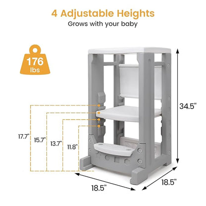 Toddler Tower Height Adjustable Step Stool for Kids Montessori Learning Stool Toddler Kitchen Stool Helper with Dry Erase Board