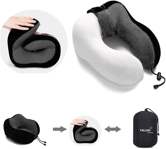 Travel Pillow, Best Memory Foam Neck Pillow Head Support Soft Pillow for Sleeping Rest, Airplane Car & Home Use (Black)