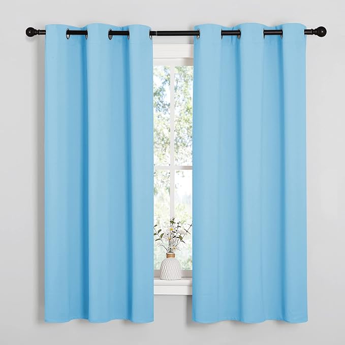 NICETOWN Home Fashion Thermal Insulated Solid Grommet Blackout Curtain Panels for Bedroom (1 Pair, 42 inches Wide by 63 inches Long, Blue)