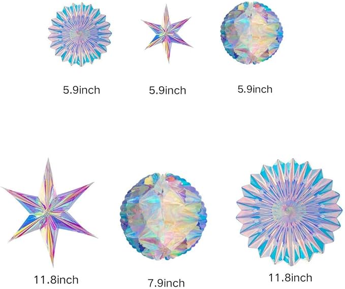 BTSD-home Iridescent Party Decorations with Hanging Honeycomb Ball Decorative Paper Fan Snowflake Garlands Birthday Wedding Christmas Disco Party Supplies