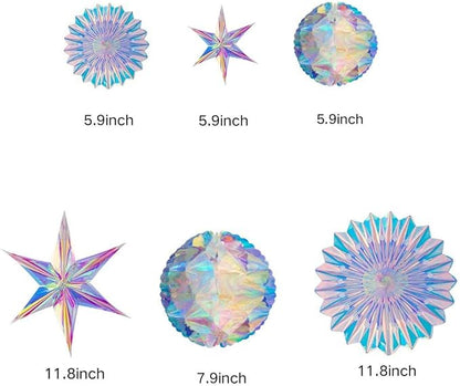 BTSD-home Iridescent Party Decorations with Hanging Honeycomb Ball Decorative Paper Fan Snowflake Garlands Birthday Wedding Christmas Disco Party Supplies