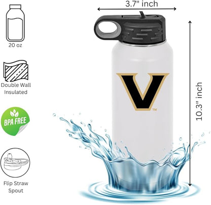 Vanderbilt University 32oz Stainless Steel Double Walled White Beverage Bottle with Flip Straw Spout - College Gear for Playoff Season – For Office, Home or Auto – Show your Commodores Pride