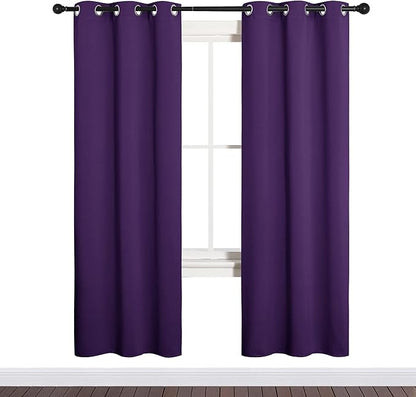 NICETOWN Thermal Insulated Blackout Draperies Curtains, Triple Weave Home Decoration Solid Ring Top Blackout Drape Panels for Bedroom (Set of 2, 34 x 72 inches, Royal Purple)