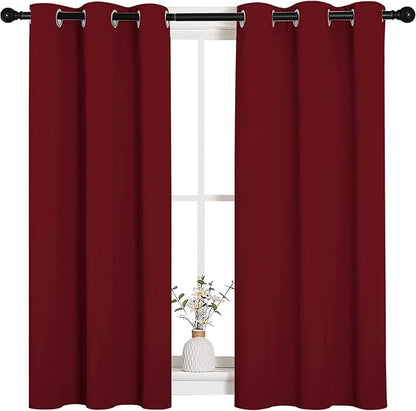 NICETOWN Christmas Window Curtains Blackout Drapes, Thermal Insulated Home Decorative Blackout Curtains/Draperies for Laundry Room (One Pair, 34 by 45-inch, Burgundy Red)